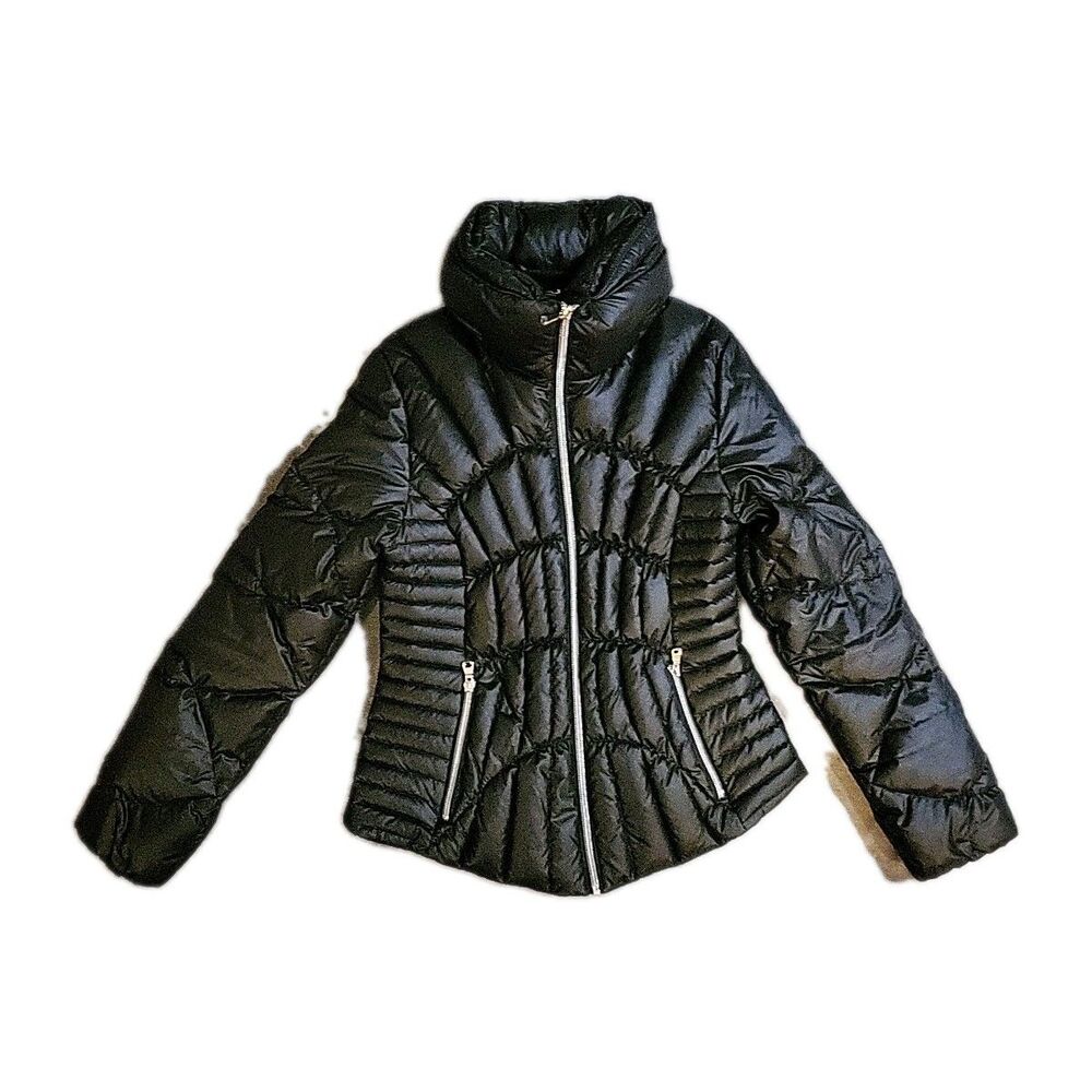 Rivet Puff Jacket Women Medium Black Zipper Front NWOT